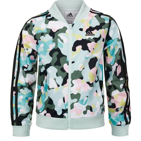 ADIDAS All Over Print Classic 3 STRIPE Pastel Camo Zip Track Jacket Girls XL 16 - Picture 2 of 5